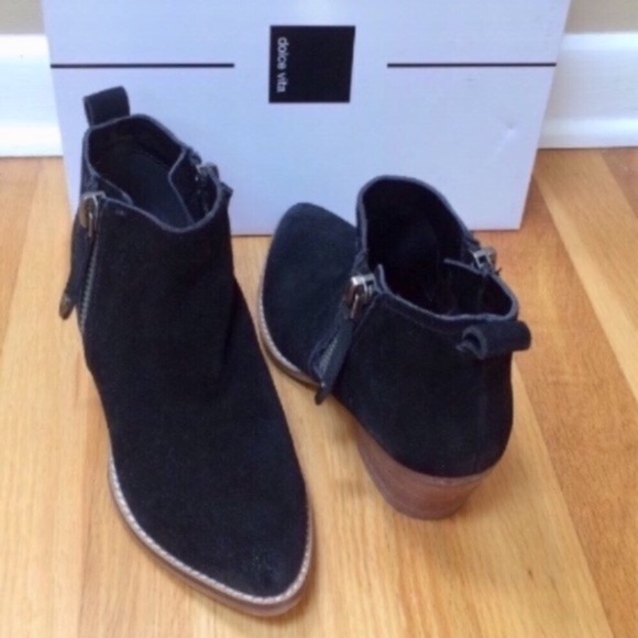 DOLCE VITA 'Saira' Black Suede Pointy Toe Dual Zipper Ankle Boots Size 5.5 - Picture 6 of 8